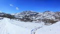 Afurja village. Azerbaijan. 11.25.2019 year. Beautiful landscape of snow-capped mountains Royalty Free Stock Photo