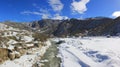 Afurja village. Azerbaijan. 11.25.2019 year. Beautiful landscape of snow-capped mountains Royalty Free Stock Photo