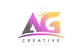 AG A G Letter Logo Design with Magenta Dots and Swoosh