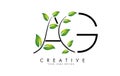 Leaf Letters AG A G Logo Design with Green Leaves on a Branch. Letters AG with nature concept.