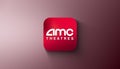 Agadir, Morocco - April, 2023: In this photo illustration AMC Theatres application is displayed on gradient background