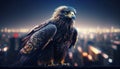 Atop the World: Majestic Eagle Soaring Over City at Dusk. Generative AI