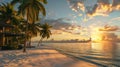 Against a backdrop of swaying palm trees and a stunning sunset sky this tropical paradise podium image captures the