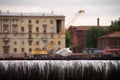 A large flock of gulls sits on a metal pipe Royalty Free Stock Photo