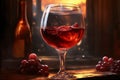 Glass of red wine with bunches of red grapes