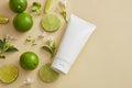 Against a beige background, some Lime (Citrus aurantiifolia) slices Royalty Free Stock Photo