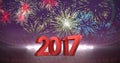 2017 against a composite image 3D of fireworks in stadium Royalty Free Stock Photo
