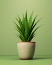 Aloe vera plant in pot on green background. 3d render