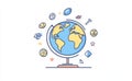 Against a minimalist backdrop, a stylized globe icon is depicted with abstract designs, sun elements, and stylized Royalty Free Stock Photo