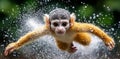 Against a soft background, a squirrel monkey displays energetic jumping in a playful way Royalty Free Stock Photo
