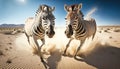 Two zebras sprinting across the vast savannah in Africa generative AI Royalty Free Stock Photo