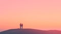 Silhouette of a loving couple standing in the desert at sunset Royalty Free Stock Photo