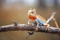 agama lizard sunning on a savanna tree branch Royalty Free Stock Photo