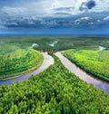 Bright summer landscape. Aerial photography of landscape in Western Siberia Royalty Free Stock Photo