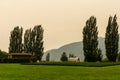 AGASSIZ, CANADA - August 18, 2018: farm in British Columbia under smog from wildfire