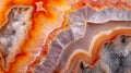 Agate crystal slice. Orange and white mineral stone background