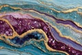 Agate marble pattern with purple and blue hue and gold accents for luxurious decor design Royalty Free Stock Photo