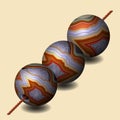 Agate. Three stone beads. Precious stone, gemstone, mineral. Section of druses. Vector illustration. Texture of layers of stone. G Royalty Free Stock Photo