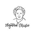 Agatha Christie linear sketch portrait isolated on white background for prints, greeting cards. English great writer
