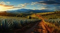 Agave field with road in Oaxaca mezcal Mexico