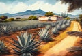 Agave Field in South America. Raw materials for the production of tequila and cosmetics