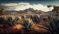 Agave Field in South America. Raw materials for the production of tequila and cosmetics