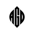 AGD circle letter logo design with circle and ellipse shape. AGD ellipse letters with typographic style. The three initials form a Royalty Free Stock Photo