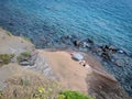 Agde Cape`s rocky coastline landscape. Royalty Free Stock Photo