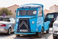 AGDE, FRANCE - SEPTEMBER 9, 2017: Retro truck in the parking lot. Close-up.