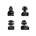 Age and gender differences black glyph icons set on white space