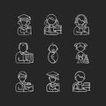 Age and gender differences chalk white icons set on black background