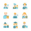 Age, gender and social status vector flat color icon set