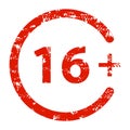 Age limited 16 rubber seal stamp for buy beer. Vector of underage Royalty Free Stock Photo