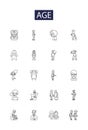 Age line vector icons and signs. life, maturity, elderly, adult, minor, budding, senior, aging outline vector