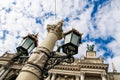 Age-old Iron Street Light on Large Post by Opera House Royalty Free Stock Photo