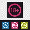 Age Rating 18 Plus Button - Colorful Vector Set - Isolated On Transparent Background