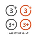 Age rating 3 plus movie icon. Under 3 years sign mark simple flat style vector illustration Royalty Free Stock Photo