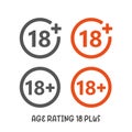 Age rating 18 plus movie icon. Under 18 years sign mark simple flat style vector illustration Royalty Free Stock Photo