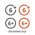 Age rating 6 plus movie icon. Under 6 years sign mark simple flat style vector illustration