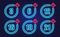 Age restriction icons set. Neon style icons. Age limit icons. Vector illustration