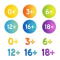 Age restriction icons set. Vector labels with years limit signs Royalty Free Stock Photo