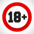 18 age restriction sign. Prohibited under eighteen years red symbol Royalty Free Stock Photo