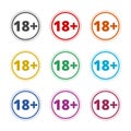 18+ age restriction sign, Vector eighteen icon, color icons set Royalty Free Stock Photo