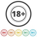 18+ age restriction sign, Vector eighteen icon, 6 Colors Included Royalty Free Stock Photo