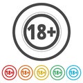 18+ age restriction sign, Vector eighteen icon, 6 Colors Included Royalty Free Stock Photo