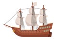 Age of sail galeon wooden sailing ship isolated on white design flat vector illustration Royalty Free Stock Photo