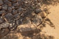 Age stones in a traditional Konso village, Ethiopia. Age of boys in Konso culture is determined by the weight of a stone