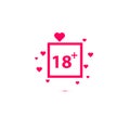 18 age warning stamp with hearts, Vector illustration. Flat design Royalty Free Stock Photo