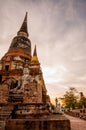 Sunset and Buddha statue AYUTTHAYA Thailand Royalty Free Stock Photo