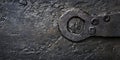 Aged blacksmith-forged iron background with uneven hammer marks and raw, rugged textures. The dark, Royalty Free Stock Photo